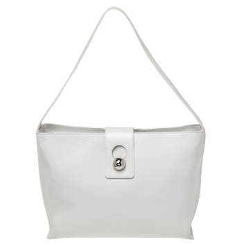 Pre Owned Furla White Shine Leather Flap Bucket Bag