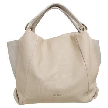 Pre Owned Furla Beige/Light Grey Perforated Leather Hobo