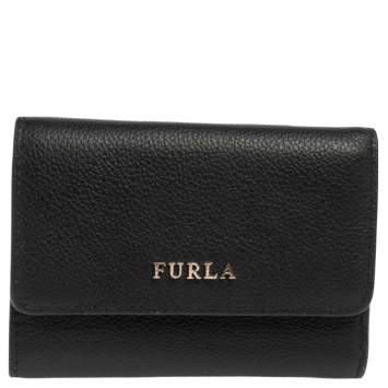 Pre Owned Furla Black Leather Tri Fold Wallet