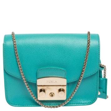 Pre Owned Furla Turquoise Leather Metropolis Crossbody Bag