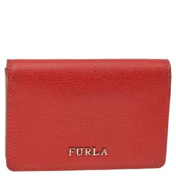 Pre Owned Furla Orange Leather Flap Card Holder