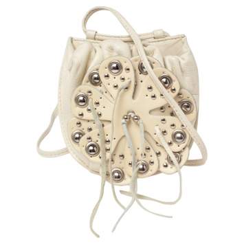 Pre Owned Furla White Embellished Leather Mini Crossbody Bag