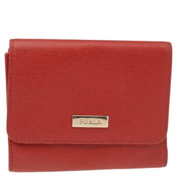 Pre Owned Furla Orange Leather French Wallet