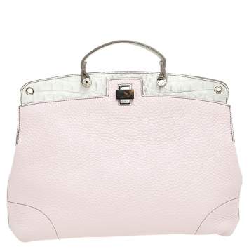 Pre Owned Furla Pink/White Leather Piper Cartella Top Handle Bag