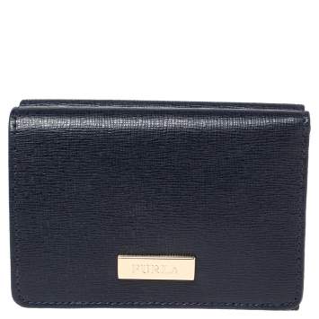 Pre Owned Furla Navy Blue Leather Trifold Wallet