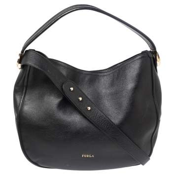 Pre Owned Furla Black Leather Hobo 