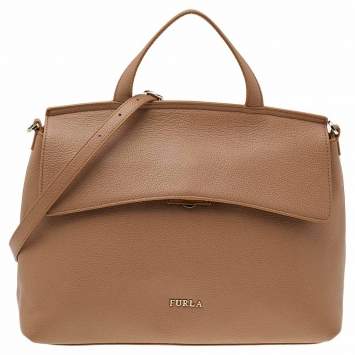 Pre Owned Furla Beige Leather Top Handle Bag