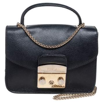 Pre Owned Furla Black Leather Mini Metropolis Top Handle Bag