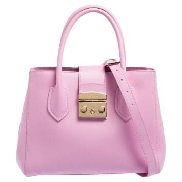 Pre Owned Furla Pink Leather Small Metropolis Tote