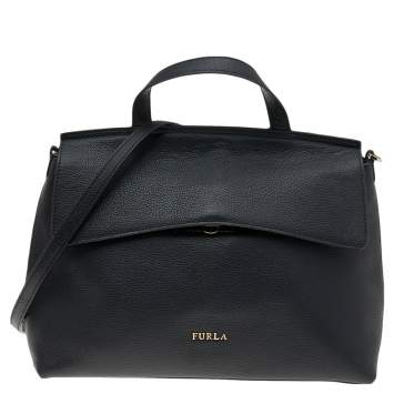 Pre Owned Furla Black Leather Top Handle Bag