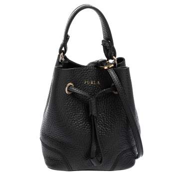 Pre Owned Furla Black Leather Mini Stacy Bucket Bag