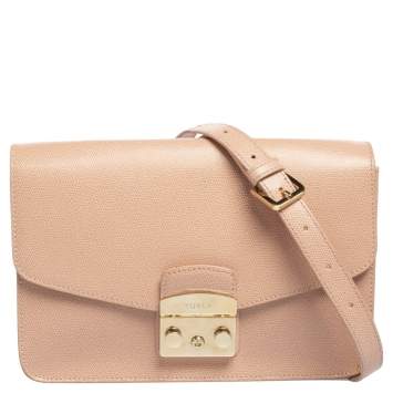 Pre Owned Furla Moonstone Leather Small Metropolis Crossbody Bag