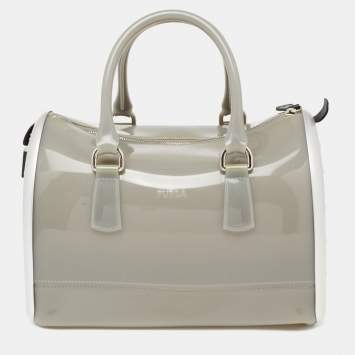 Pre Owned Furla Grey/Silver Rubber And Aluminum Medium Candy Satchel
