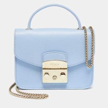 Pre Owned Furla Blue Leather Metropolis Top Handle Bag