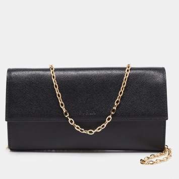 Pre Owned Furla Black Leather Wallet On Chain