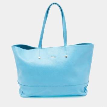 Pre Owned Furla Sky Blue Leather Snap Tote