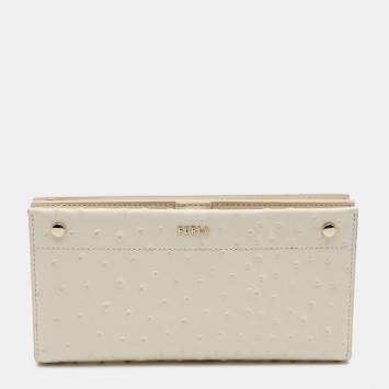 Pre Owned Furla Cream Ostrich Embossed Leather Continental Wallet