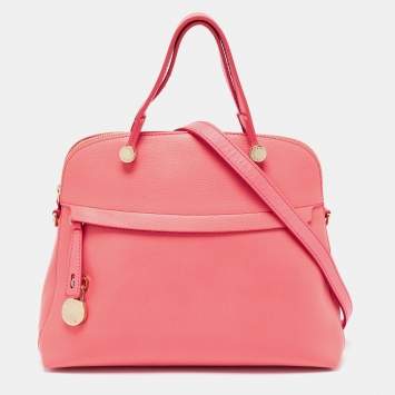 Pre Owned Furla Coral Pink Leather Piper Dome Satchel