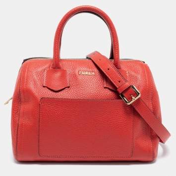 Pre Owned Furla Red Leather Alba S Satchel Bag