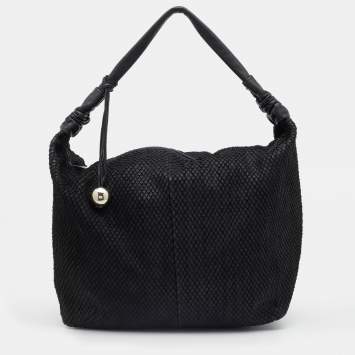 Pre Owned Furla Black Python Embossed Leather Hobo