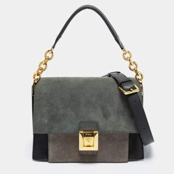 Pre Owned Furla Multicolor Suede and Leather Small Diva Top Handle Bag