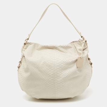 Pre Owned Furla Ivory Python Embossed Leather Hobo 