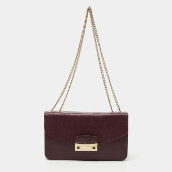 Pre Owned Furla Burgundy Leather Mini Metropolis Shoulder Bag