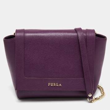Pre Owned Furla Purple Leather Ginevra Shoulder Bag