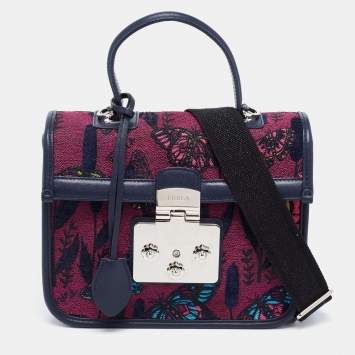 Pre Owned Furla Multicolor Jacquard and Leather Top Handle Bag