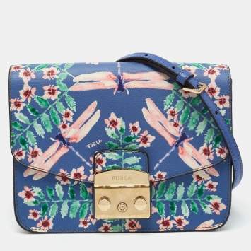 Pre Owned Furla Multicolor Floral Print Leather Metropolis Crossbody Bag
