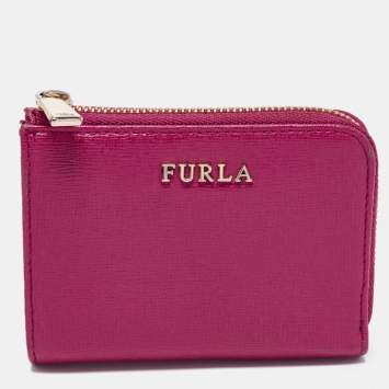 Pre Owned Furla Pink Leather Zip Compact Wallet