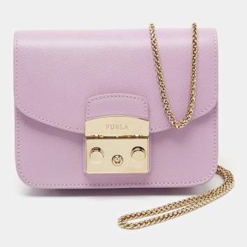Pre Owned Furla Purple Leather Mini Metropolis Chain Crossbody Bag