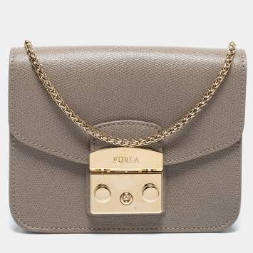 Pre Owned Furla Beige Leather Mini Metropolis Crossbody Bag