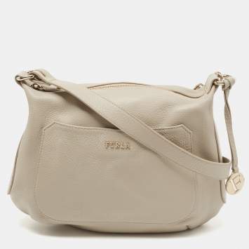 Pre Owned Furla Taupe Leather Crossbody Bag