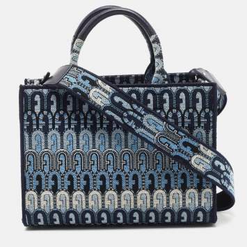 Pre Owned Furla Blue Printed Jacquard Small Opportunity Tote 
