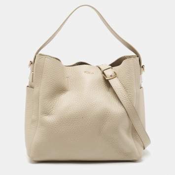 Pre Owned Furla Beige Leather Side Pocket Tote