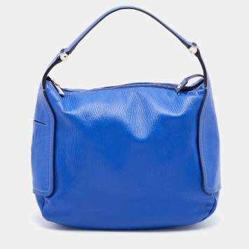 Pre Owned Furla Blue Leather Top Zip Hobo