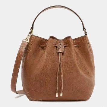 Pre Owned Furla Caramel Leather Atena Drawstring Bucket Bag