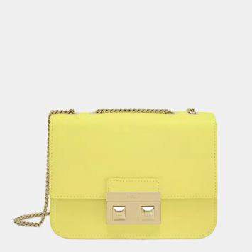Pre Owned Furla Yellow Fluo Leather Mini Bella Crossbody Bag