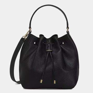 Pre Owned Furla Black Leather Atena Drawstring Bucket Bag