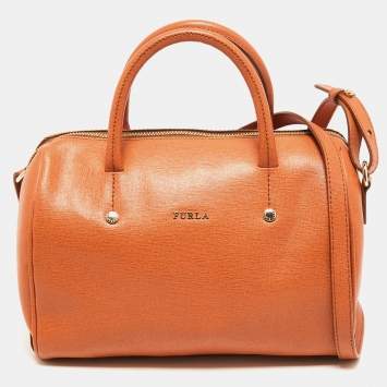 Pre Owned Furla Slight Orange Leather Alissa Boston Satchel