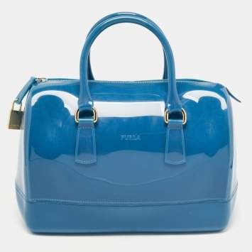 Pre Owned Furla Teal Rubber Candy Satchel 