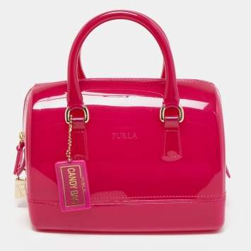 Pre Owned Furla Magenta Rubber Small Candy Satchel