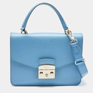 Pre Owned Furla Blue Leather Metropolis Top Handle Bag