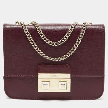 Pre Owned Furla Dark Burgundy Leather Mini Bella Crossbody Bag