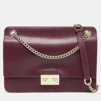 Pre Owned Furla Burgundy Leather Bella Shoulder Bag