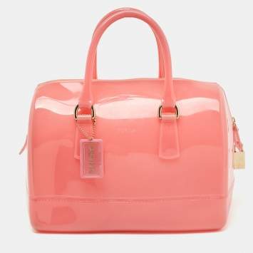 Pre Owned Furla Pink Rubber Medium Candy Satchel