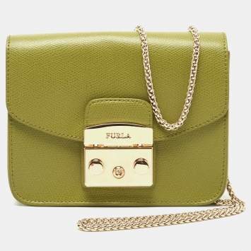 Pre Owned Furla Green Leather Mini Metropolis Crossbody Bag