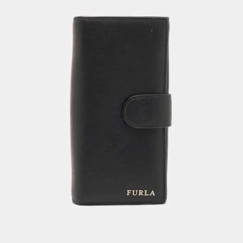Pre Owned Furla Black Leather Flap Continental Wallet