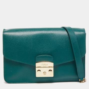 Pre Owned Furla Green Leather Small Metropolis Shoulder Bag